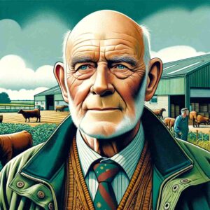 Alan Nafzger A detailed and vibrant illustrative portrait of a 78 year old professor who is also a farmer. The image captures the professor in a farming environmen (1) Alan Nafzger A detailed and vibrant illustrative portrait of a 78 year old professor who is also a farmer. The image captures the professor in a farming environmen (1)