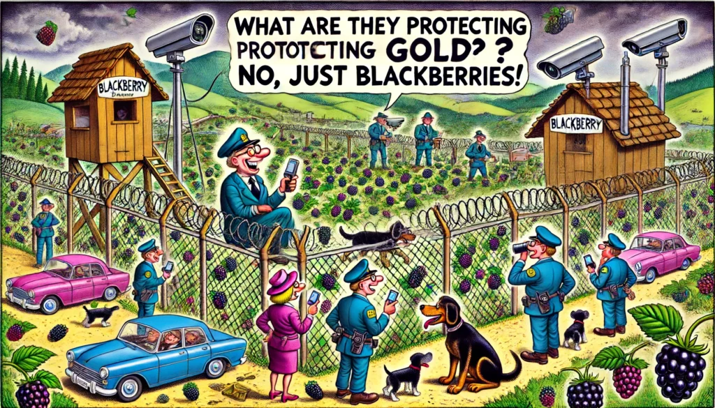 Texas Blackberry Farmers - vivid wide-aspect illustration in a cartoonish, humorous style . 3
