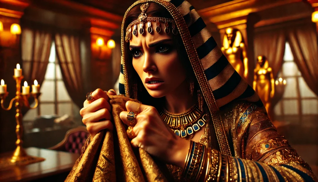 Garth Potiphar’s Wife -- A close-up scene from the story of Potiphar’s wife and Joseph (Genesis 39), showing Potiphar’s wife in a moment of intense emotion. She is dressed in 3.