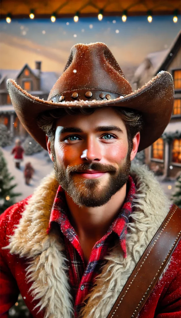 I Need a Man Dressed in Red -- A detailed portrait of a young cowboy Santa Claus, around 30 years old, with a rugged yet cheerful look. He has a trimmed beard, wearing a red Santa s1. I Need a Man Dressed in Red -- A detailed portrait of a young cowboy Santa Claus, around 30 years old, with a rugged yet cheerful look. He has a trimmed beard, wearing a red Santa s1.