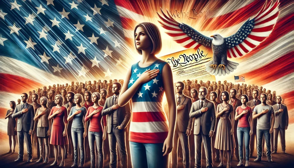 The Election is Over -- A powerful patriotic image titled 'We the People' with a large American flag in the background, and a diverse crowd of people standing proudly in fron3.