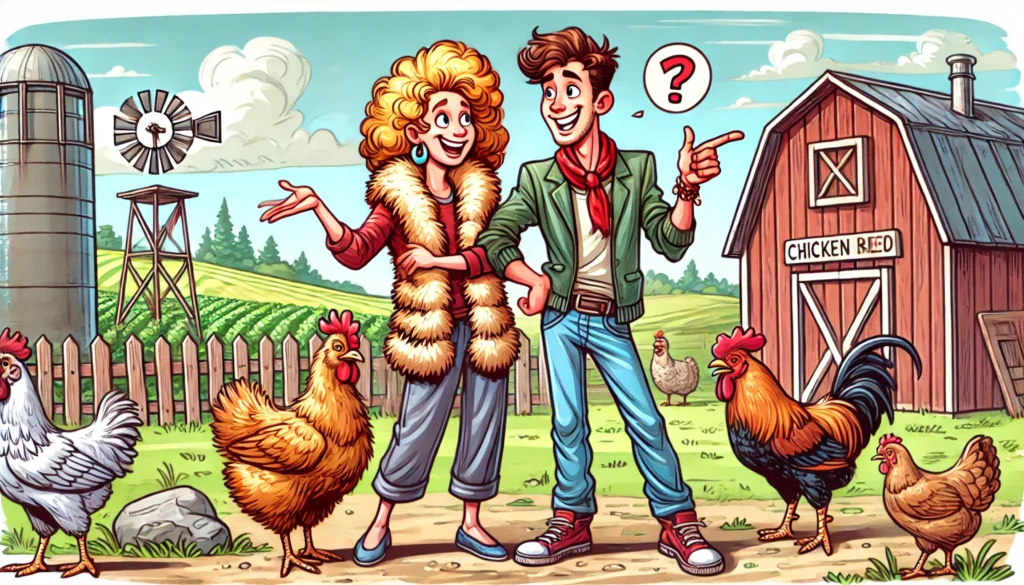 PopulistPolicy.org -- A humorous cartoon of a couple on a farm date arguing playfully over chicken breeds, with one pointing to a fluffy Silkie chicken -- New Dating App for Farmers -- Alan Nafzger 4. PopulistPolicy.org -- A humorous cartoon of a couple on a farm date arguing playfully over chicken breeds, with one pointing to a fluffy Silkie chicken -- New Dating App for Farmers -- Alan Nafzger 4.