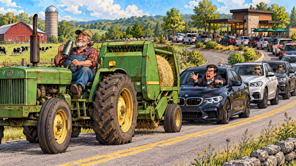 Tractor Versus Coffee Drive Thru Traffic ()